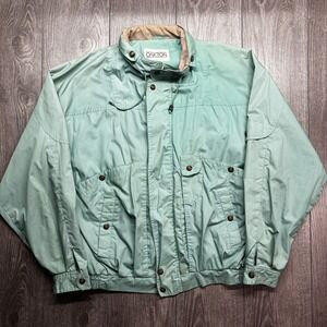 Vintage Oakton Mens Seafoam Green Bomber Jacket Large Tall Zip Utility Pockets